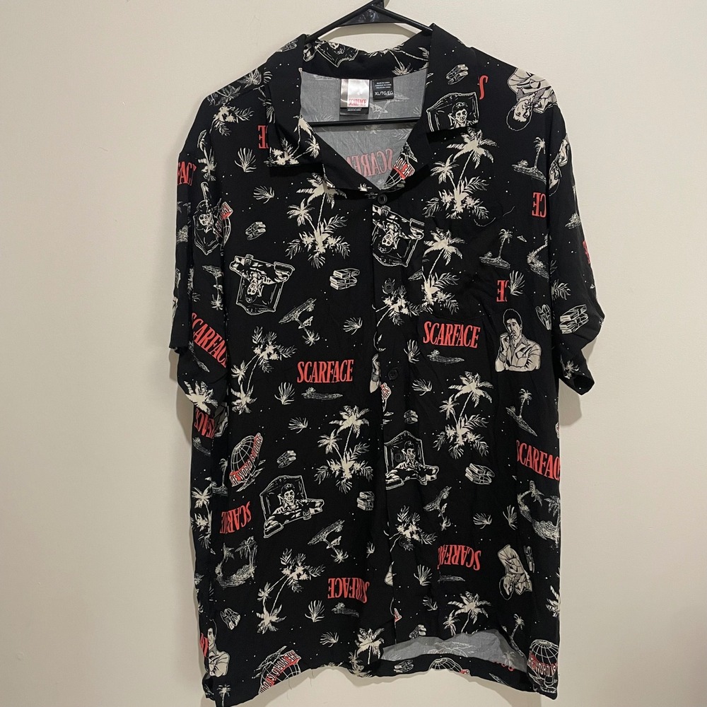 Scarface Tony Montana All Over Print Button Down Shirt Mens XL Black Movie Promo
